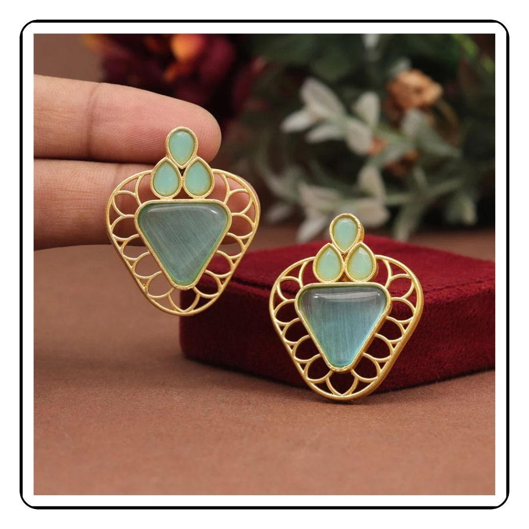 Sky Blue Gold Plated Traditional Indian Earrings – Elegant & Timeless.