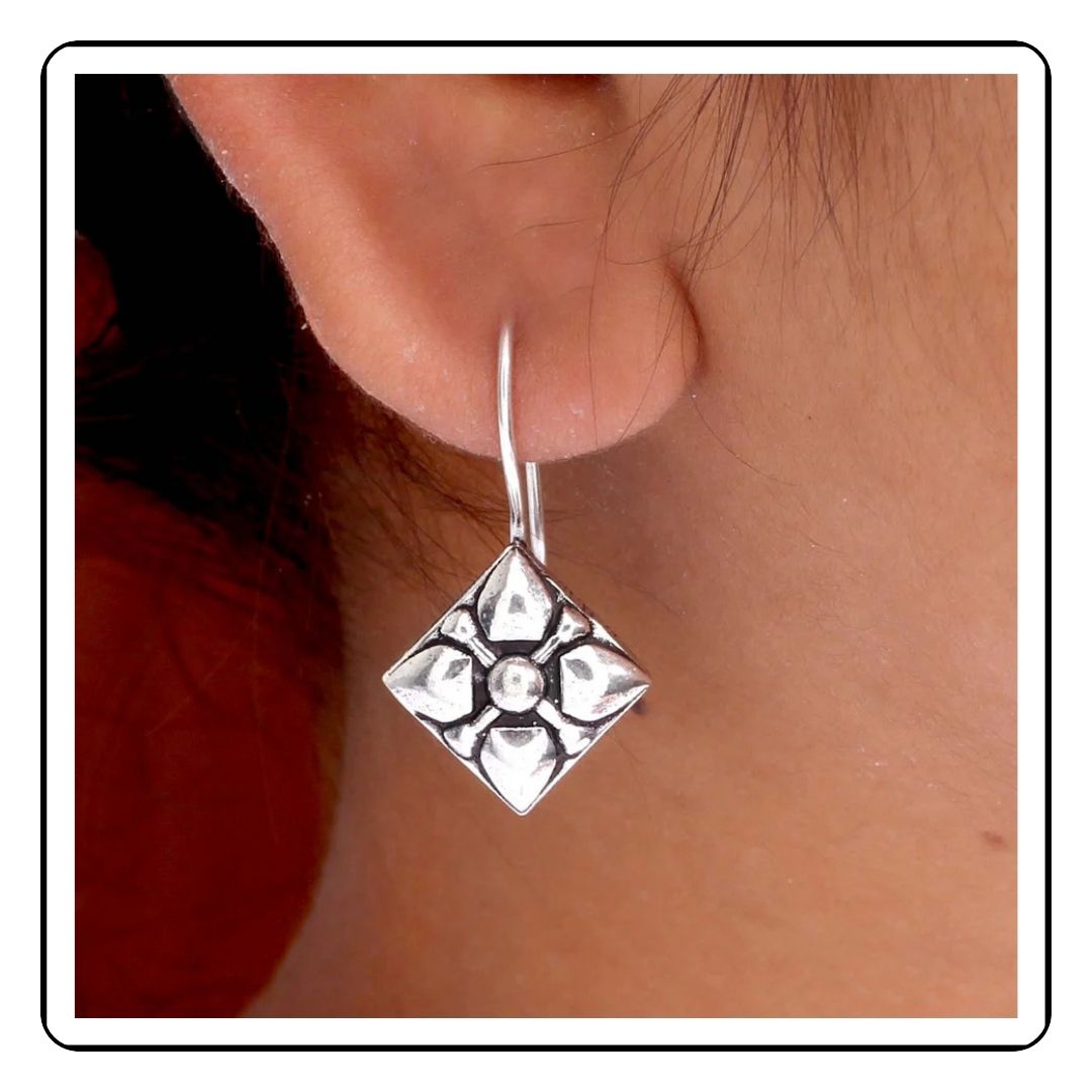 Square Shape Oxidised Earring - Traditional Earrings- Sattva Best Of India