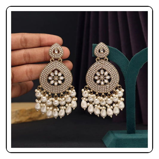 White Moti Kundan Earrings- Traditional Earrings- Sattva Best Of India