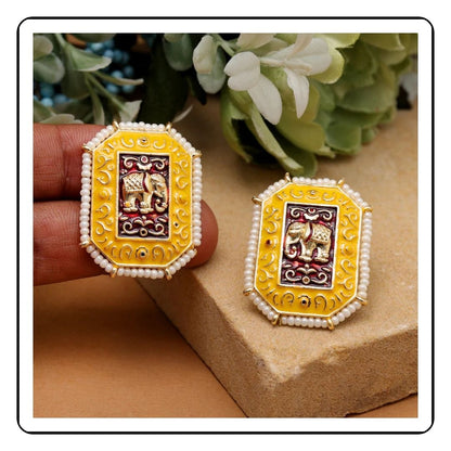 Yellow Maroon Octagone Earrings