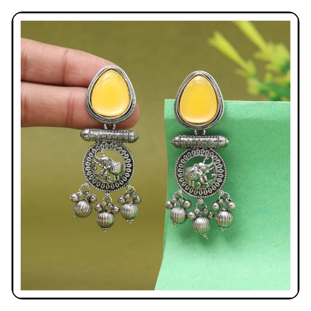 Yellow Elephant Oxidised Earrings  Sattva Best Of India
