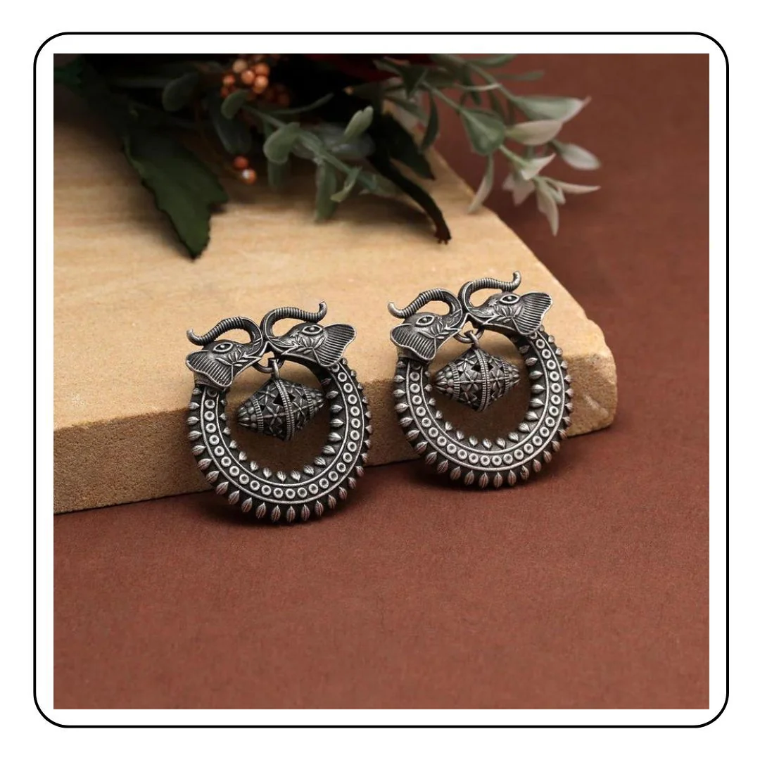 Animal Earrings Elephants - Sattva Best of India - earrings_Oxidised_Silver_Elephant_Heads_Sattva Best of India