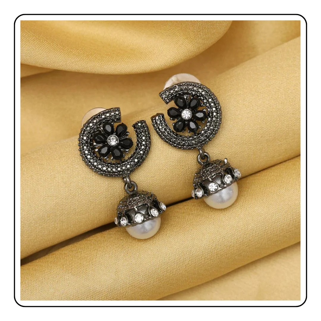 Black Color Black Antique Earrings - LIMITED EDITION - Sattva Best of India - Black Color Black Antique Earrings n yellow background