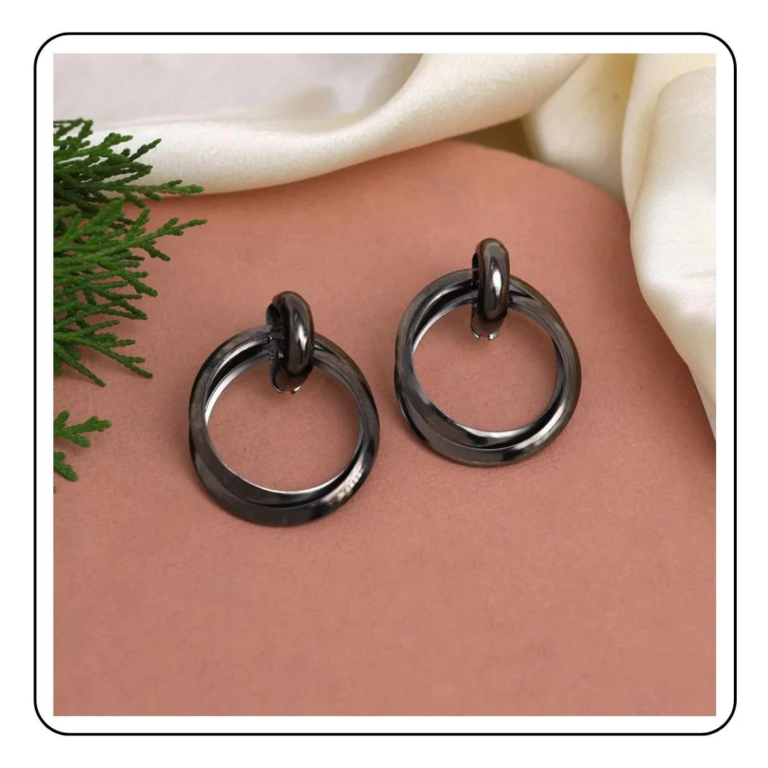Black Fashion Earrings - Sattva Best of India - earrings_Black_Trendy_Sattva Best of India_Entertwined__1