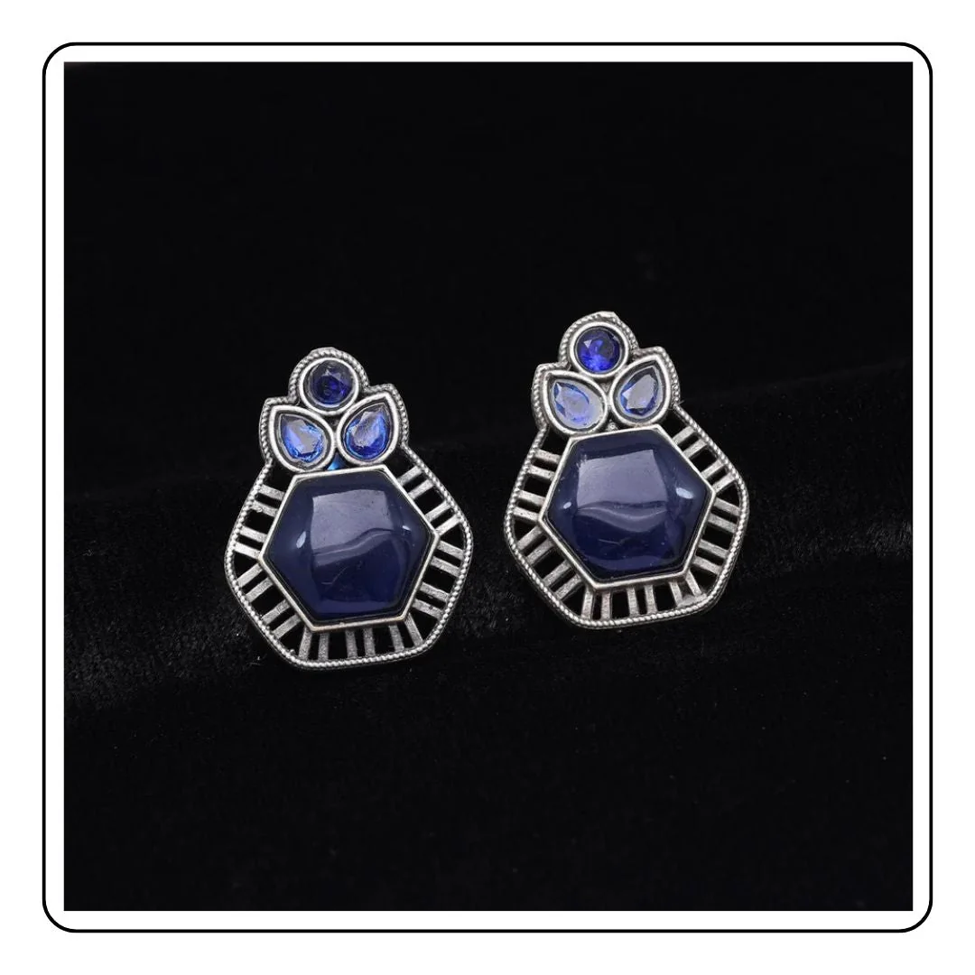 Blue Indian Small Earrings - LIMITED EDITION - Sattva Best of India - Blue Indian Small Earrings black background