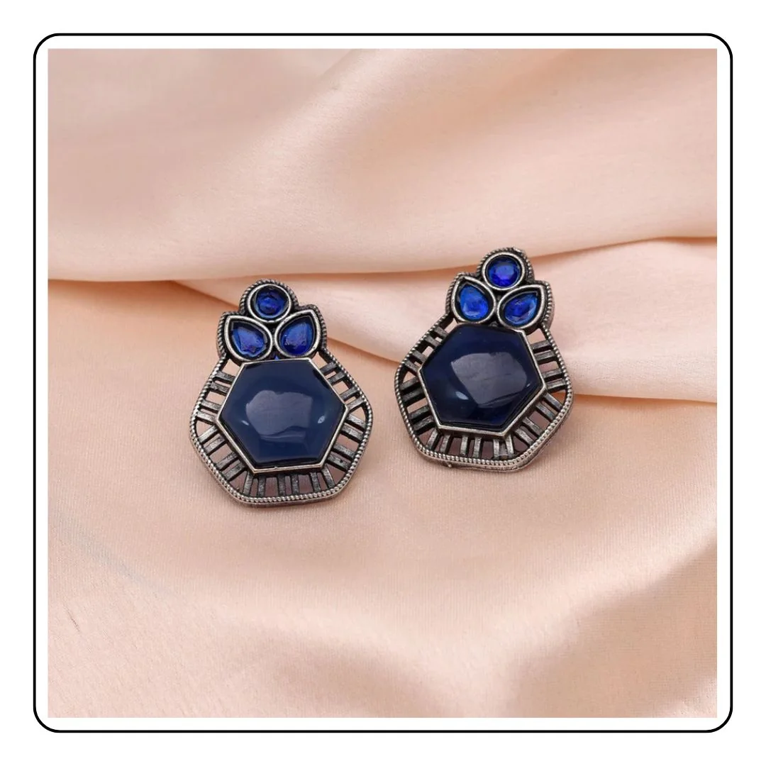 Blue Indian Small Earrings - LIMITED EDITION - Sattva Best of India - Blue Indian Small Earrings pink background