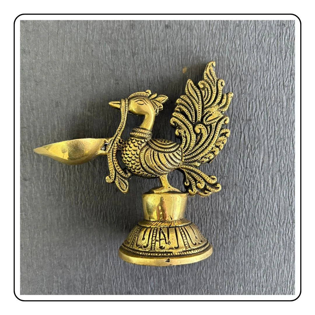 Brass Diya Peacock - LIMITED EDITION - Sattva Best of India - Brass Diya Peacock - LIMITED EDITION black background 2