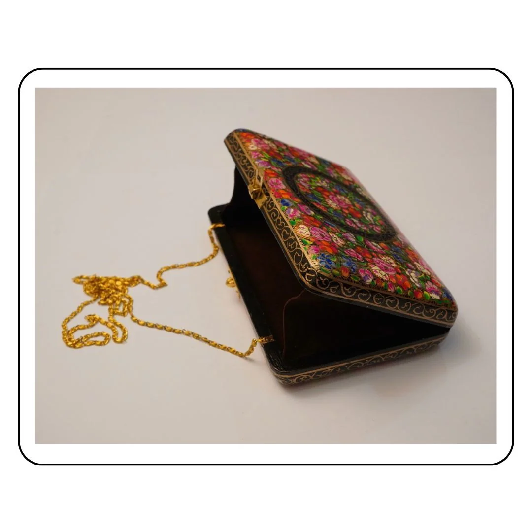 Chic Indian Clutch Purses - Sattva Best of India - Pouches_Mini_Pochette_Small_Pouch_Walnut_Colorful_Sattva Best of India_Open2_15