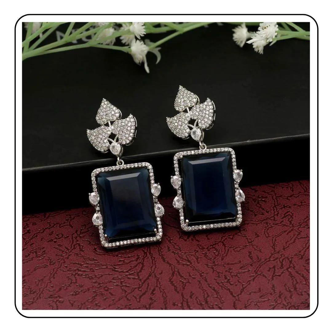 Cute Blue faux stone earrings - Sattva Best of India - earrings_Silver_Stone_Blue_Traditional_Sattva Best of India