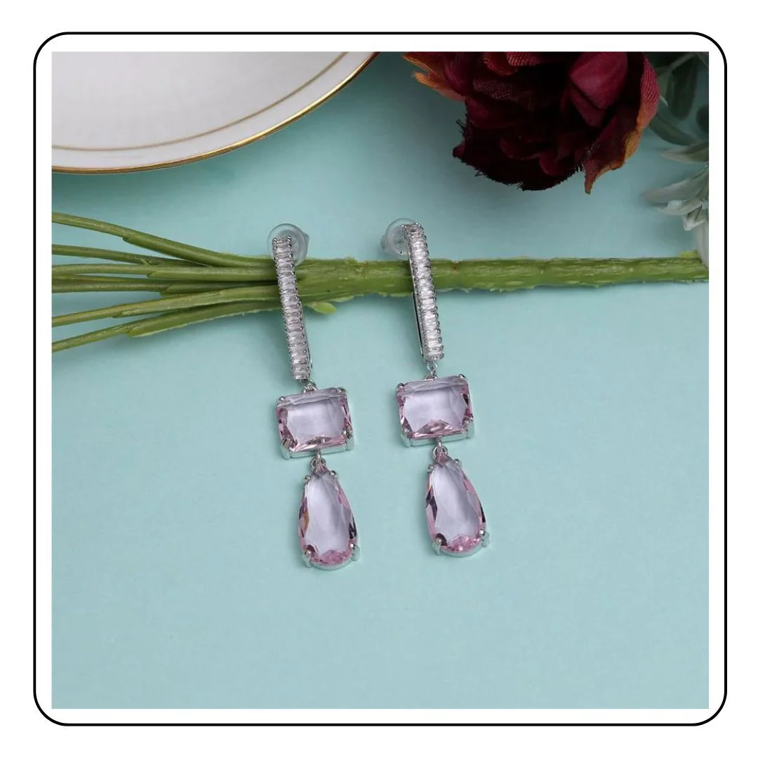 Cute Light Pink faux stone earrings - Sattva Best of India - earrings_Silver_Stone_Pink_Traditional_Sattva Best of India