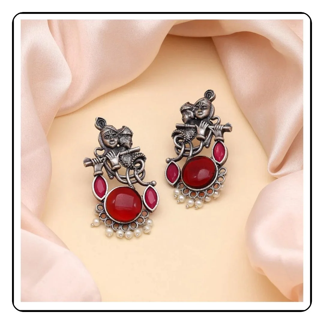 Maroon Krishna Monalisa Earring - Sattva Best of India -