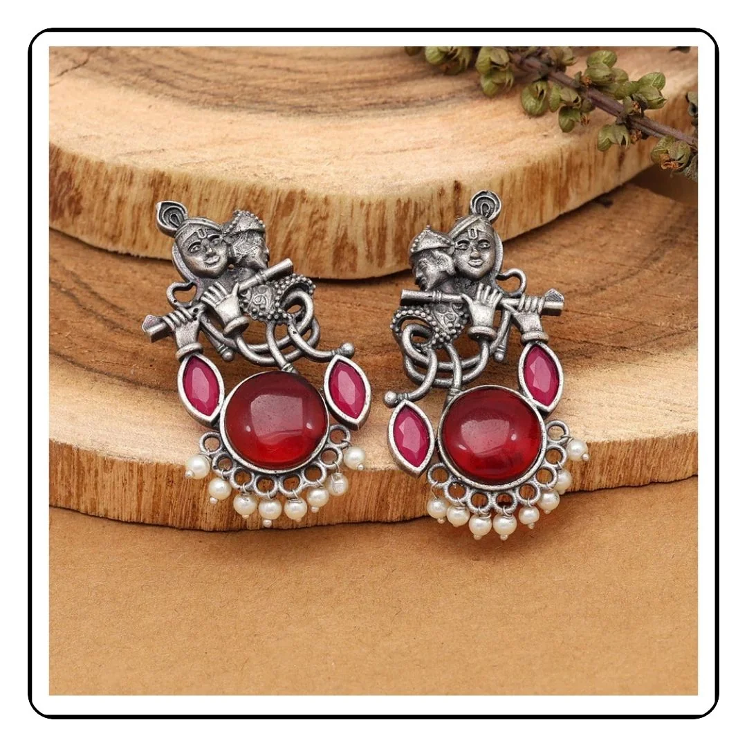Maroon Krishna Monalisa Earring - Sattva Best of India -