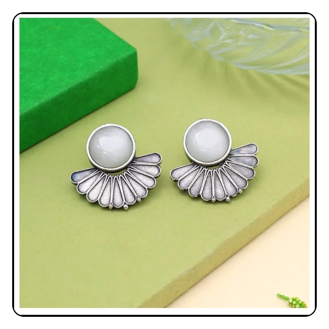 Off White Earrings,Oxidised - Sattva Best of India -