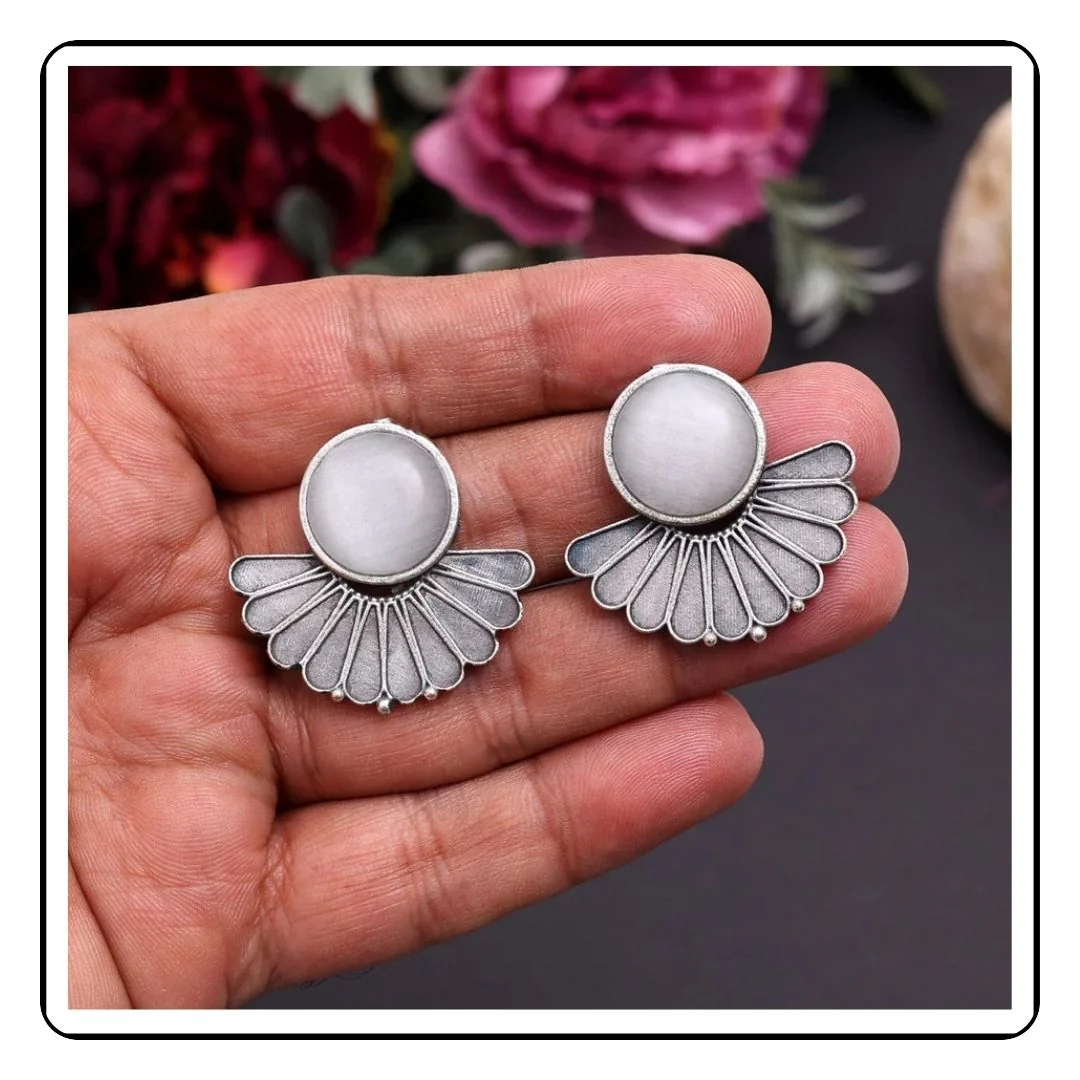 Off White Earrings,Oxidised - Sattva Best of India -
