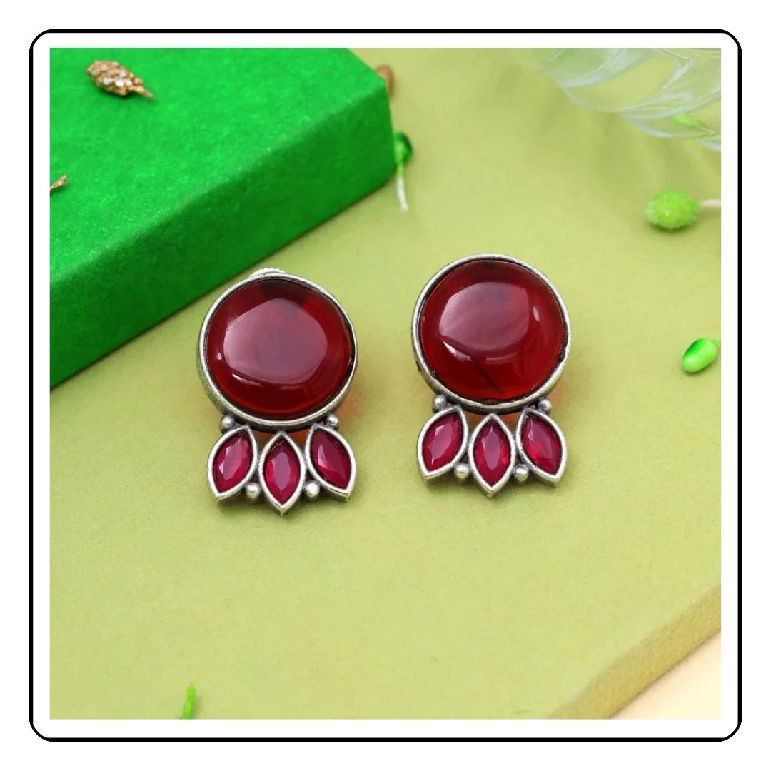 Round Maroon Oxidized Dangles - Sattva Best of India -