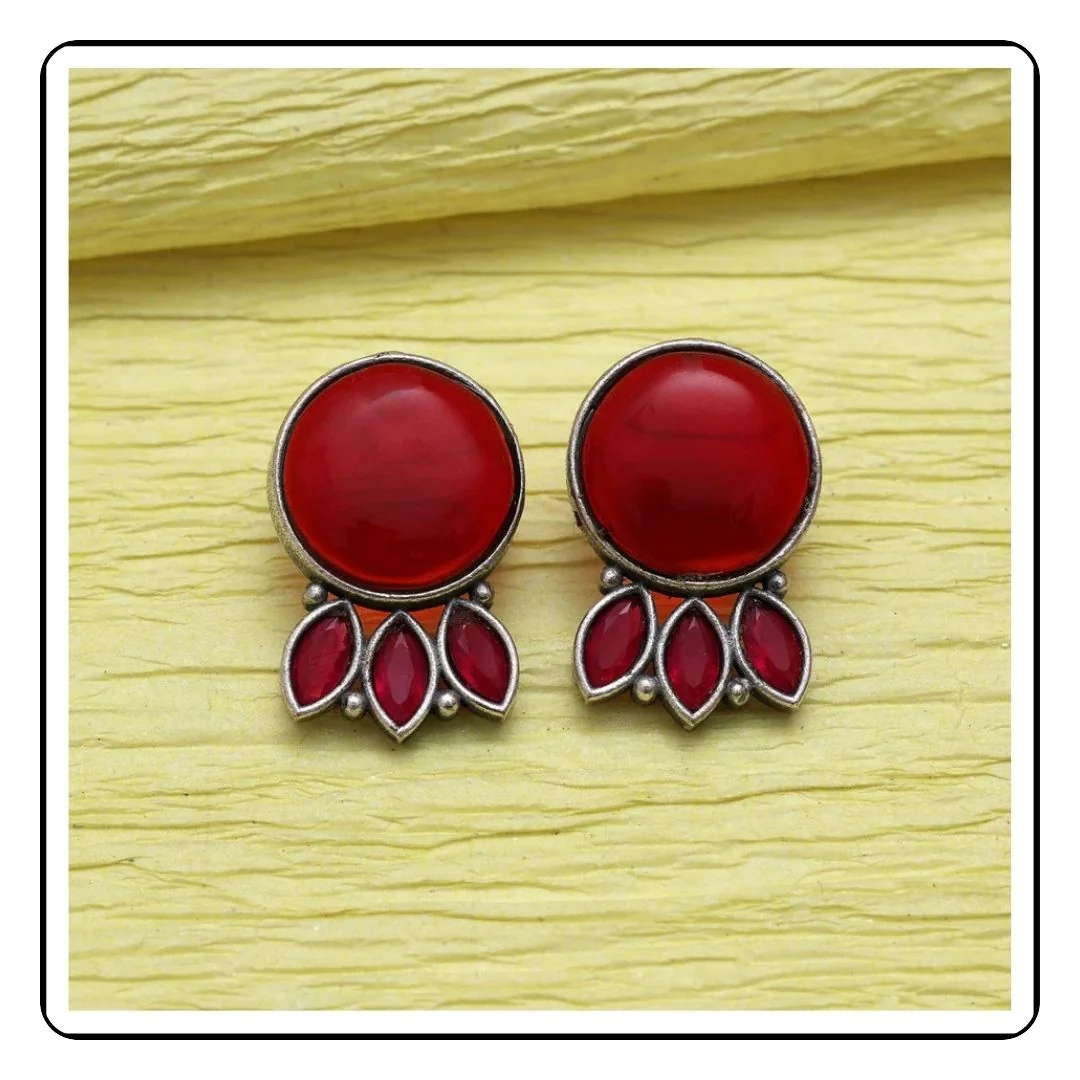 Round Maroon Oxidized Dangles - Sattva Best of India -
