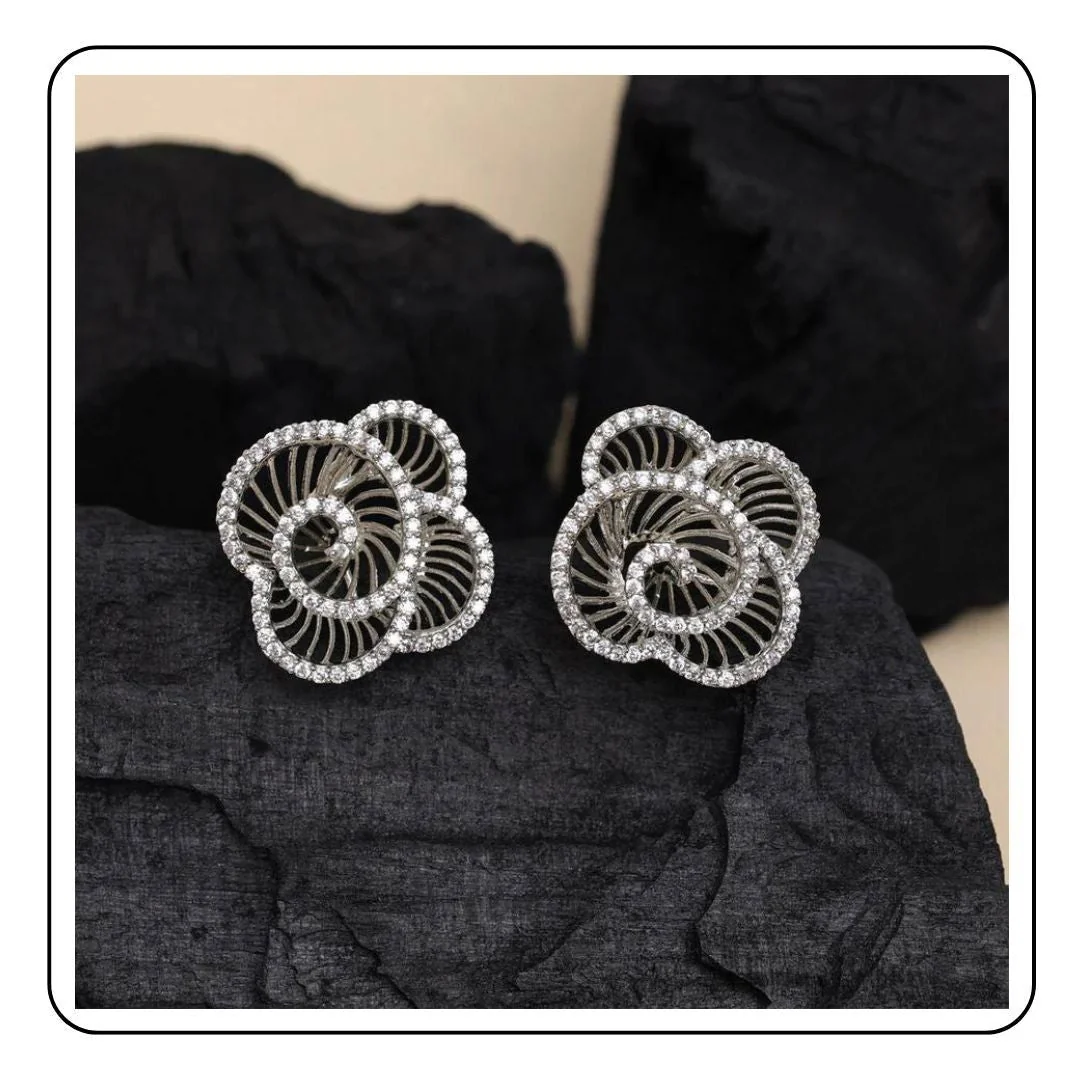 Silver imitation diamond Earrings - Sattva Best of India - earrings_Silver_Diamond_White_Traditional_Sattva Best of India_Black_Background