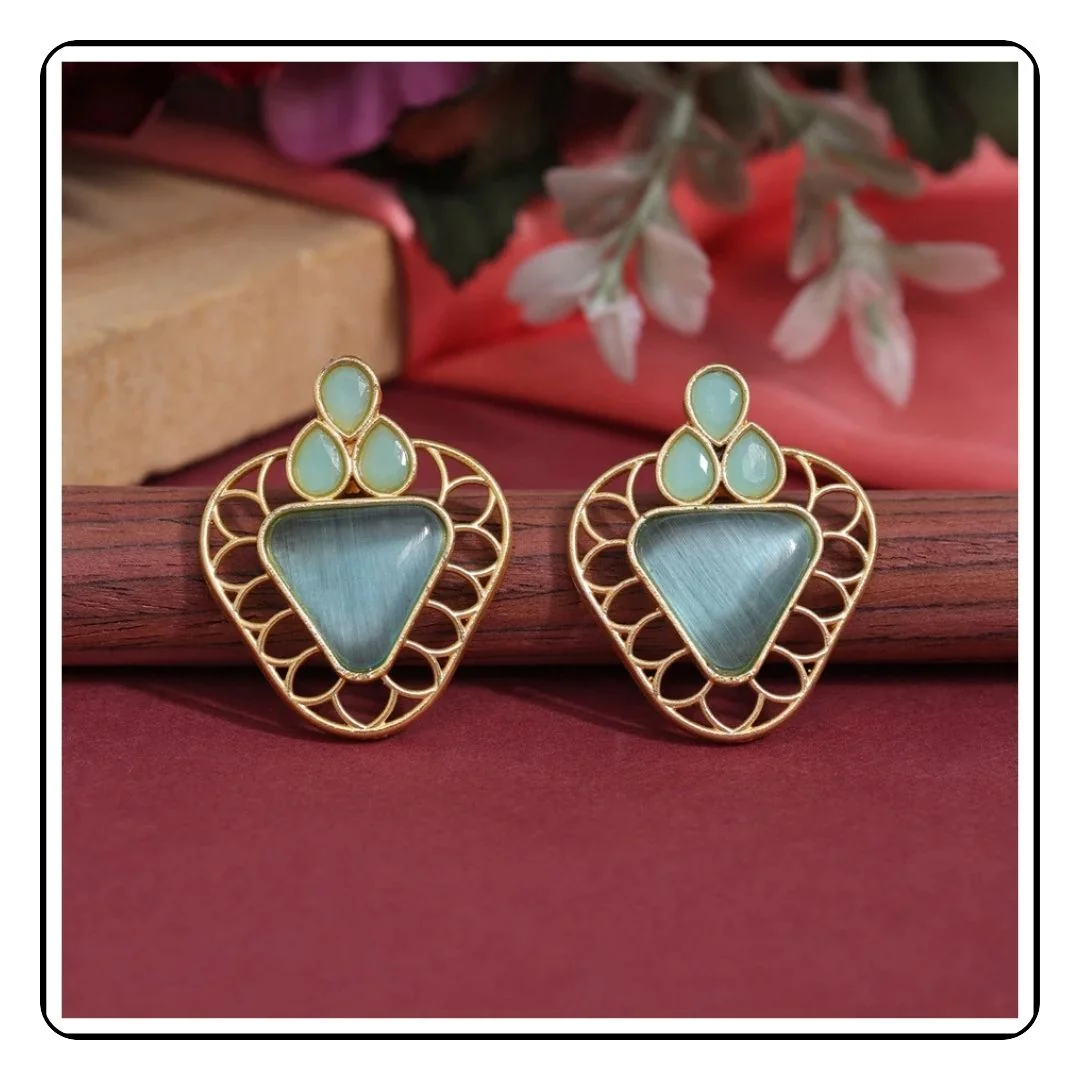 Sky Blue Gold Plated Traditional Indian Earrings – Elegant & Timeless.