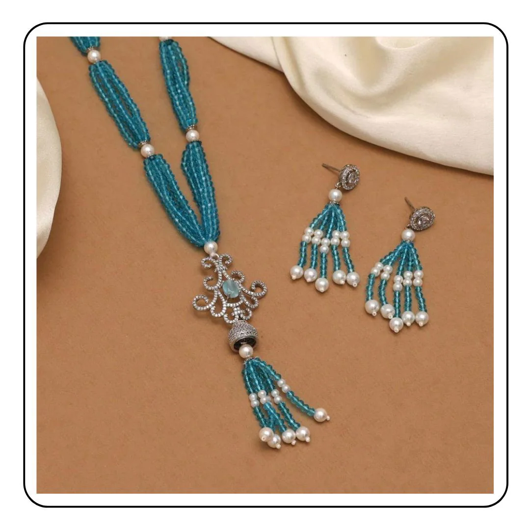Turquoise Blue Indian Necklace set - Sattva Best of India - CZN896FRZ_Havana_Background
