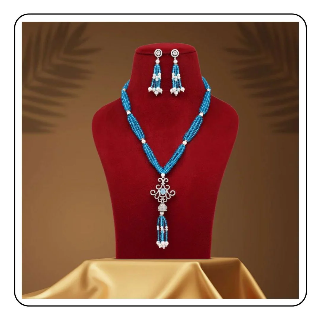 Turquoise Blue Indian Necklace set - Sattva Best of India - CZN896FRZ_On_Mannequin