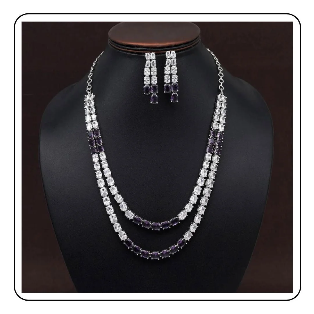 White Purple Indian Necklace set - Sattva Best of India - Necklace_Set_White_Purple_Stones_Traditional_Sattva Best of India_1