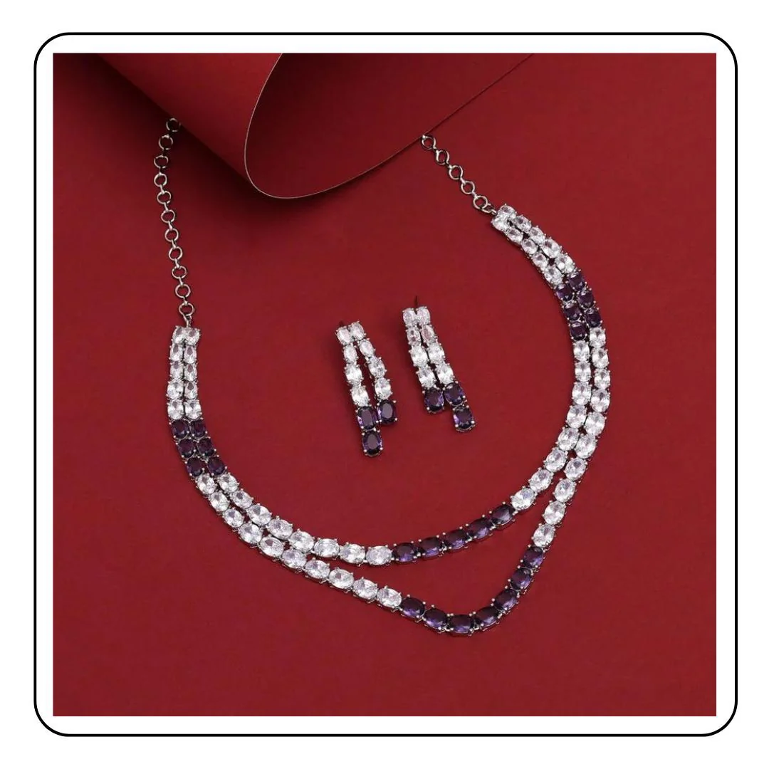 White Purple Indian Necklace set - Sattva Best of India - Necklace_Set_White_Purple_Stones_Traditional_Sattva Best of India_2