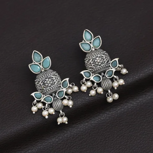 firozi color oxidised earrings
